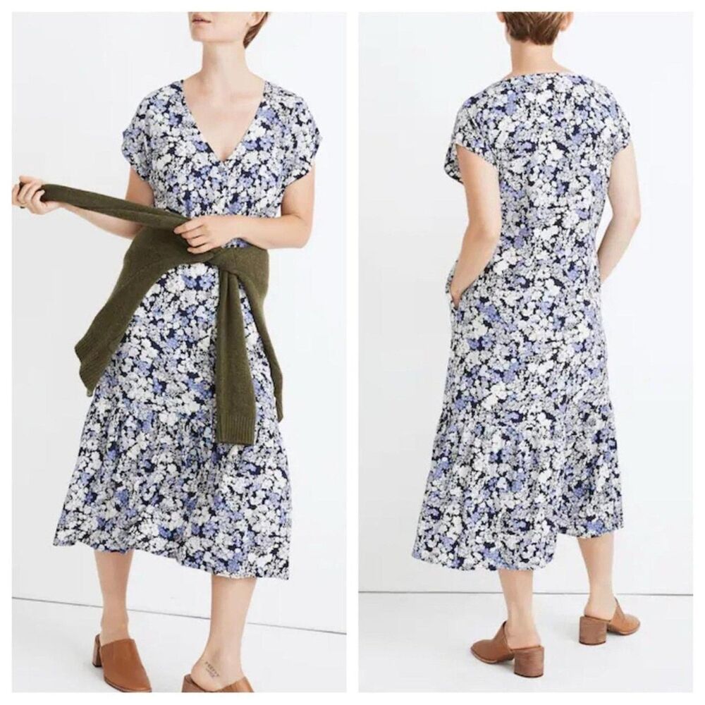 Madewell Button Front Ruffle Hem Midi Dress Flower Garden XXL 2X Dark Floral